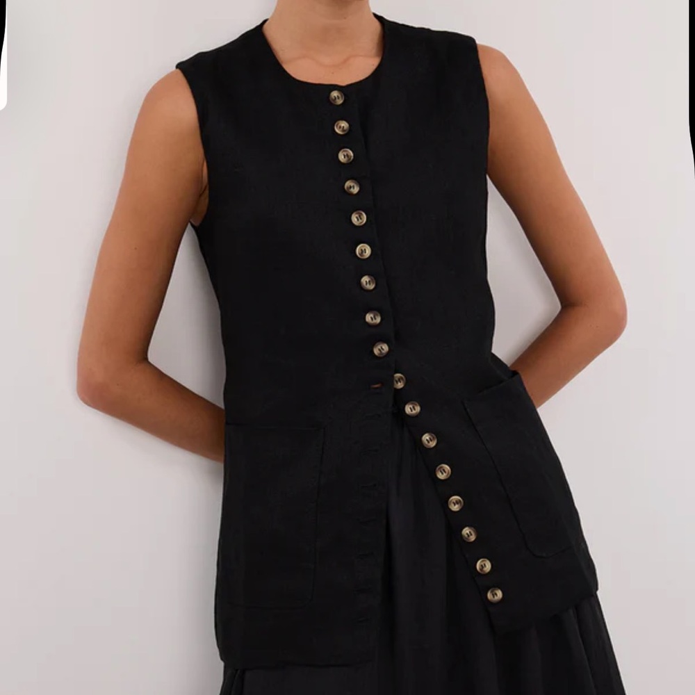 DISSH TILLY BLACK LINEN LONGLINE VEST